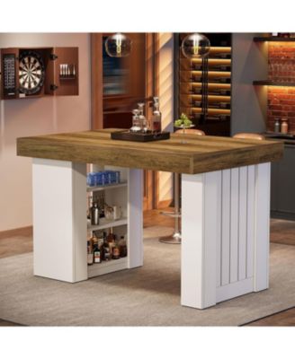 55.12-Inch Bar Table, Farmhouse Counter Height Dining Table with 3-Tier Storage Shelves, Home Bar Unit