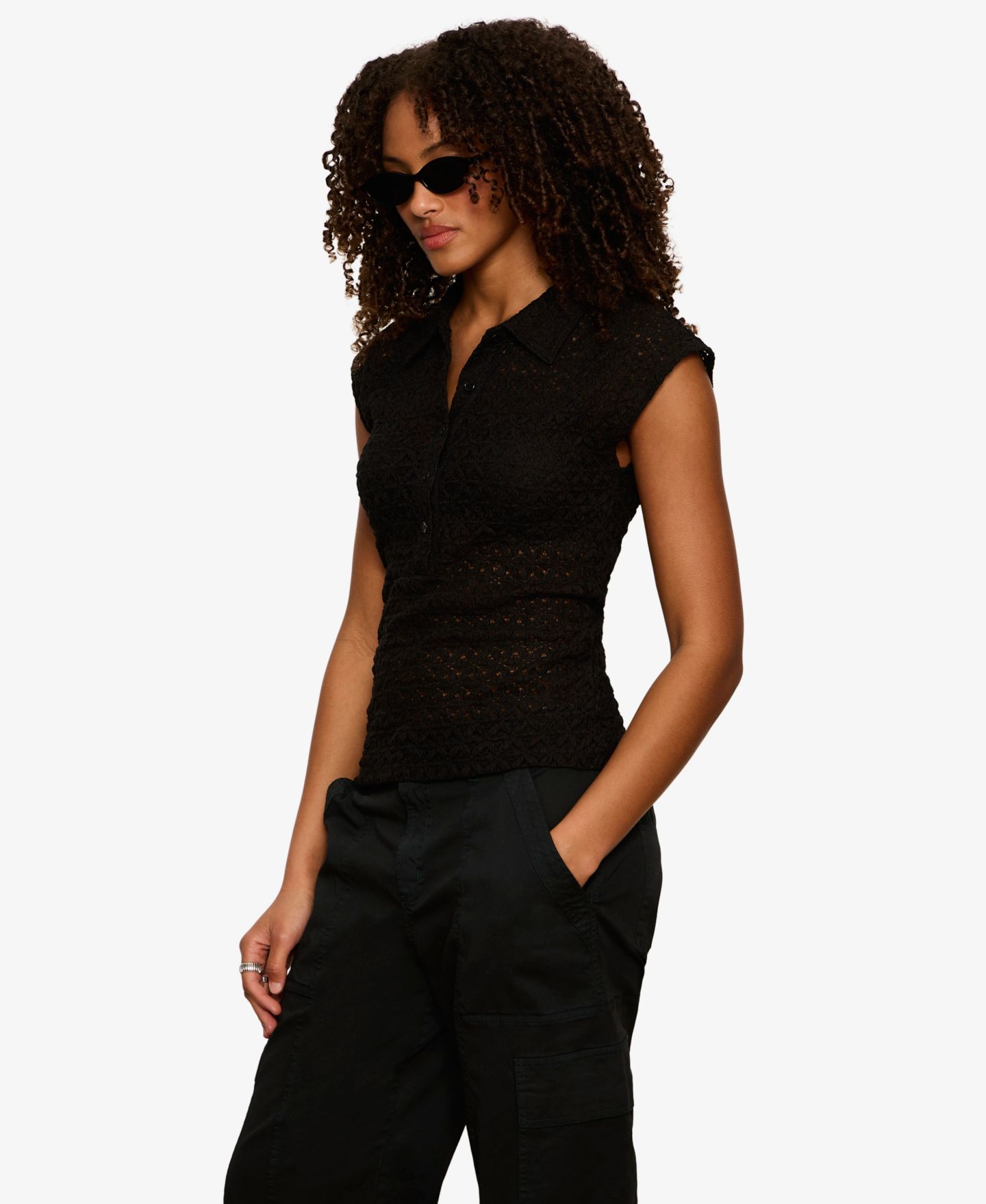 Женская футболка Sanctuary Lace Muscle Sleeveless Collared, цвет: Чёрный — фото 3