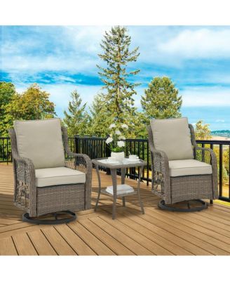 3 Piece Patio Bistro Set, All Weather Wicker Swivel Rocker Lounge Chairs with Cushions and Glass Table for Porch or Garden