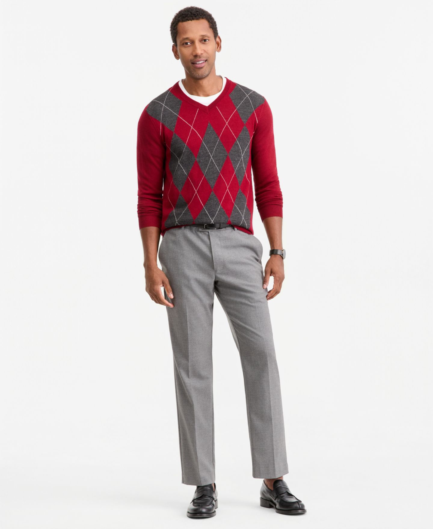 Мужской свитер Club Room Argyle V-Neck, цвет: Вишнёвый — фото 2