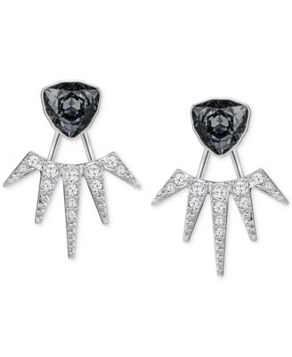 Swarovski - Silver-Tone Black Crystal and Pav&eacute; Earring Jacket Earrings