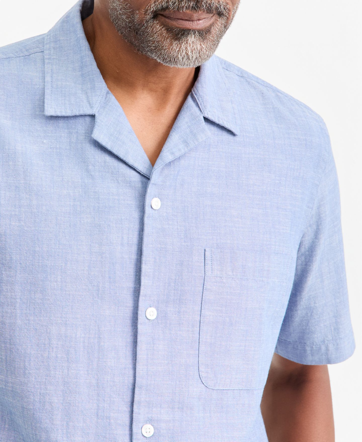 Мужская рубашка Club Room Cotton Chambray Short-Sleeve Camp, цвет: Шамбре синий — фото 4
