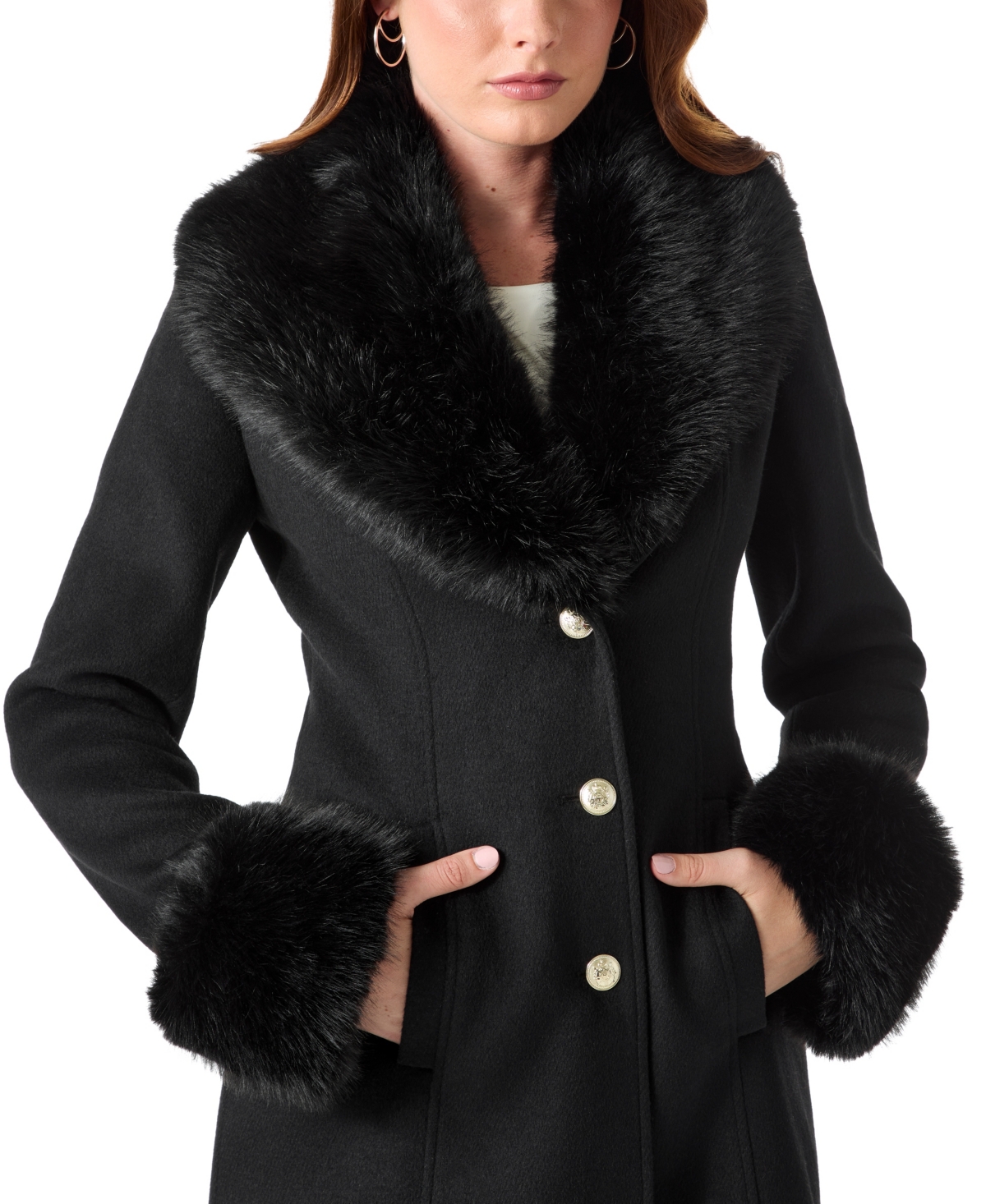 Guess Women's Faux-Fur Trimmed Coat