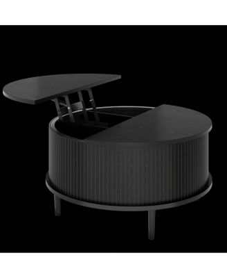 Round Lift-Top Storage Coffee Table with Vertical Striped Panel, Multi-Functional Hidden Storage Center Table for Living Room