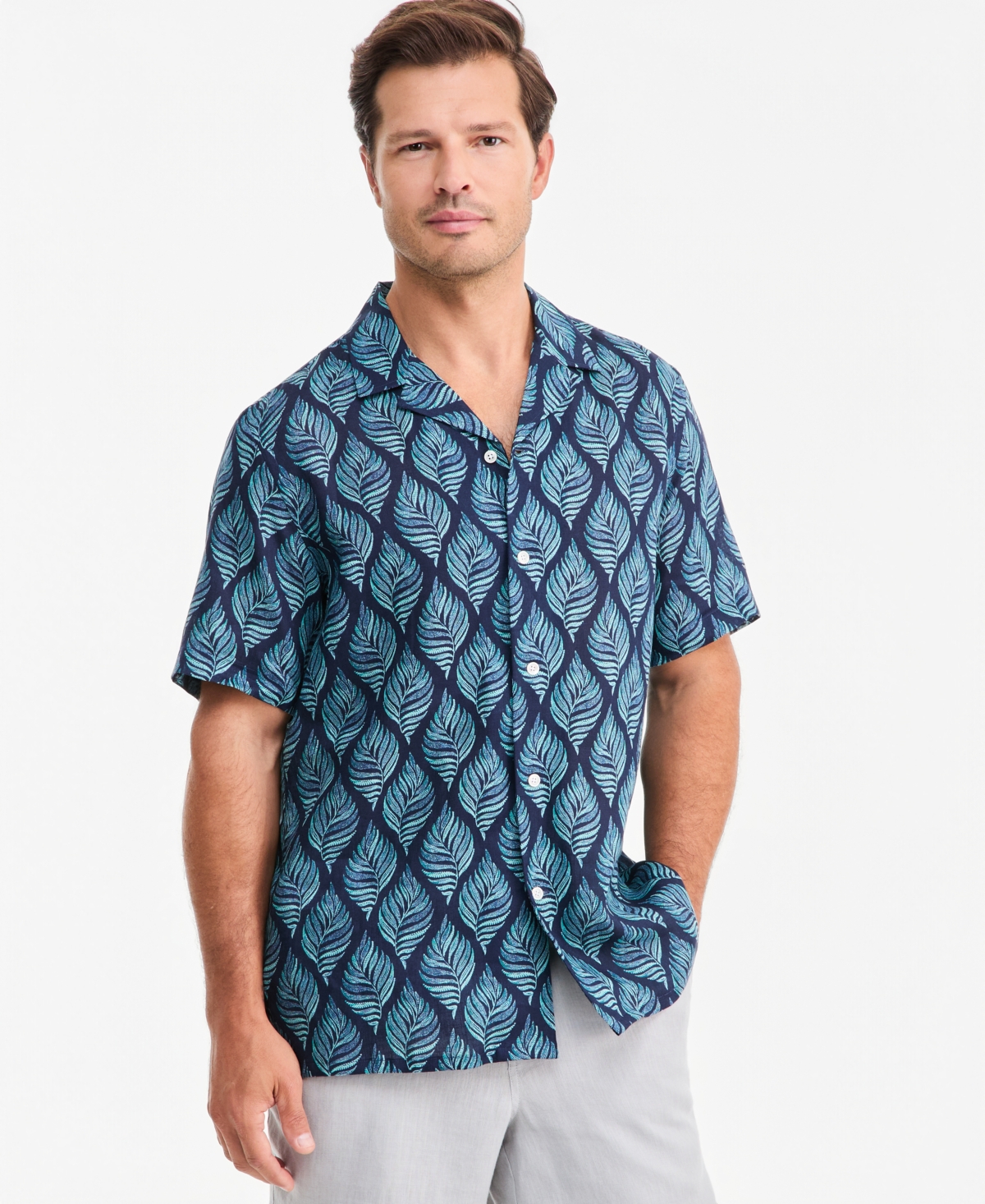 Club Room Men's Linen Leaf-Print Short-Sleeve Shirt, Macy's Exclusive