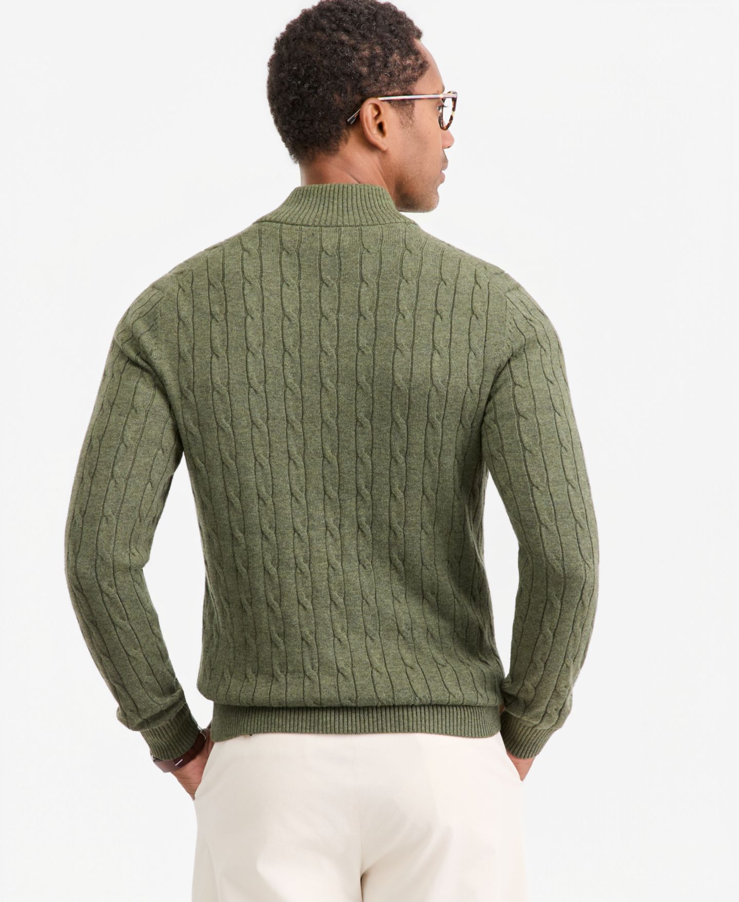 Мужской свитер Club Room Cable Knit Quarter-Zip, цвет: Оливковый — фото 3