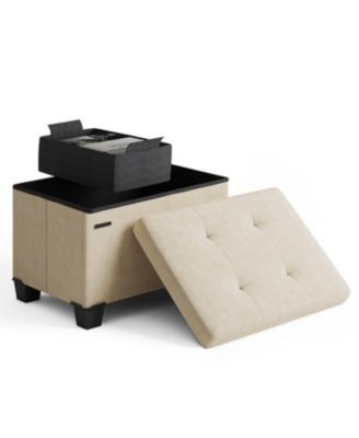 16-Inch Velvet Cube Storage Ottoman with Bin, Small Foot Stool and Seat for Living Room