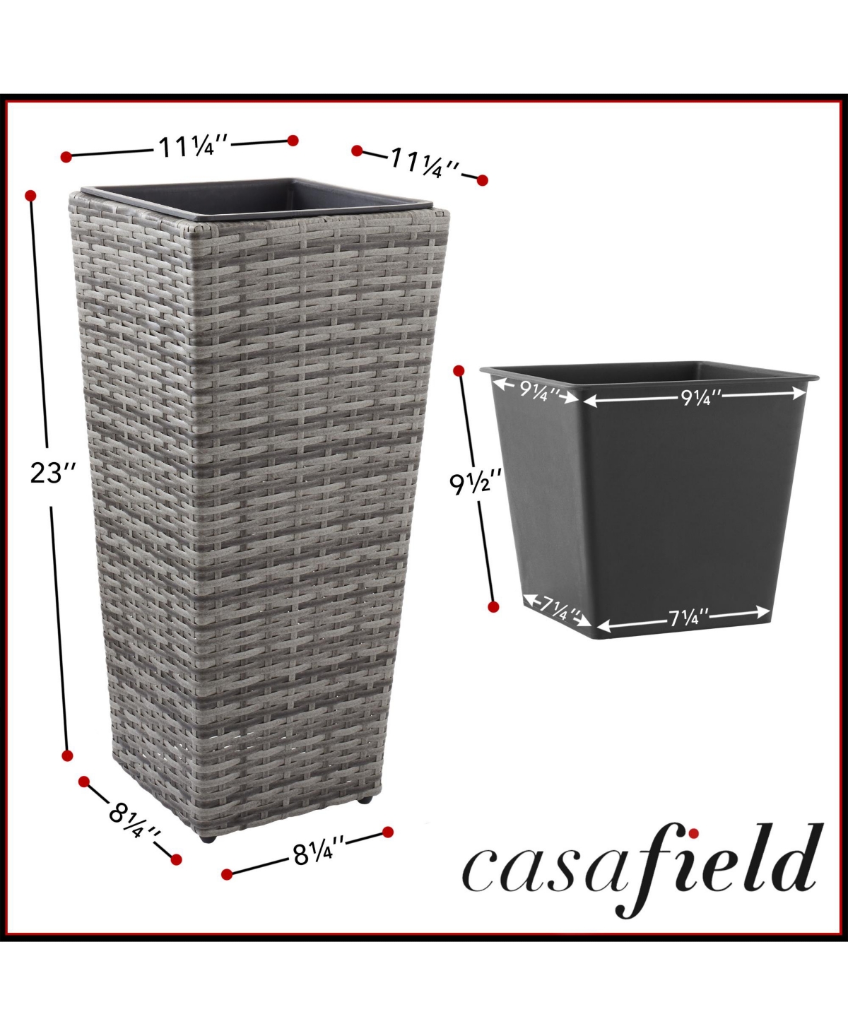 Casafield (Set of 2) All-Weather Outdoor Planters with Liners - White, Tall Tapered Plant Boxes Flower Pots for Front Porch, Patio, Garden