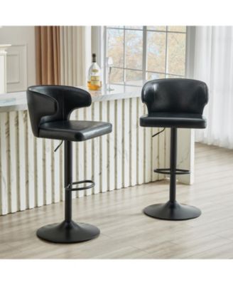 Modern Bar Stools Set of 2, with Back and Footrest, Adjustable PU Leather Swivel Bar Stools, 360degree(s)Swivel Barstools, for Kitchen Island