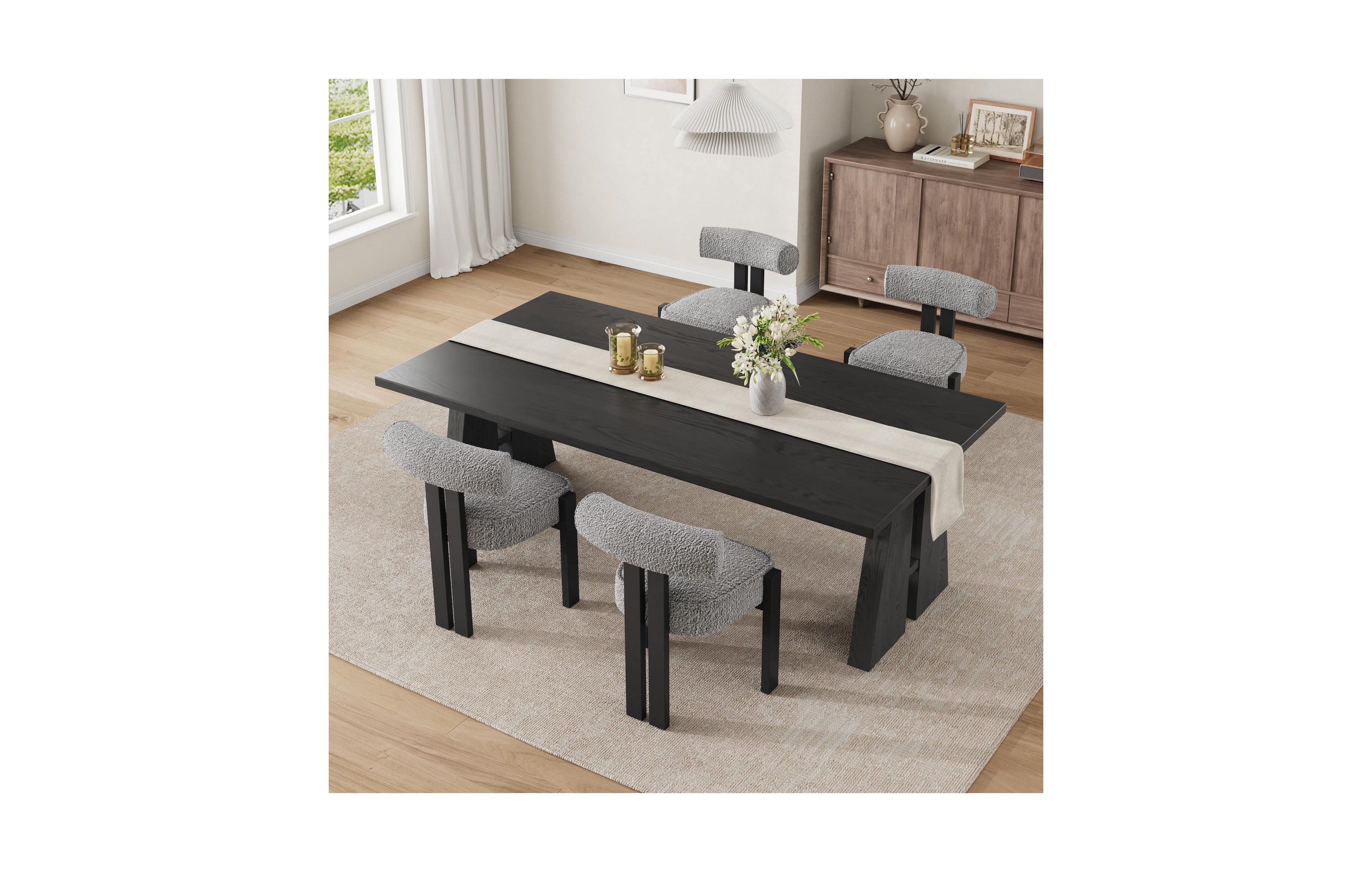homfan 4-Piece Upholstered Boucle Dining Chair Set with Ergonomic Curved Back and Rubberwood Legs
