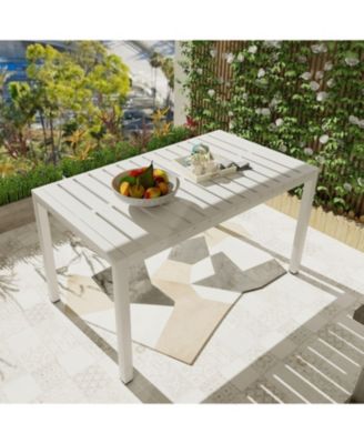 55 Inches Outdoor Modern Dining Table, Lightweight PP Tabletop with Metal Legs