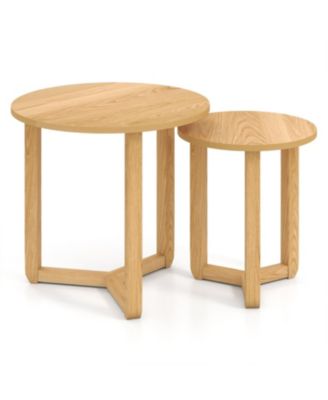 Round Wood Nesting Coffee Tables Set of 2 with Thick Top Surface Design