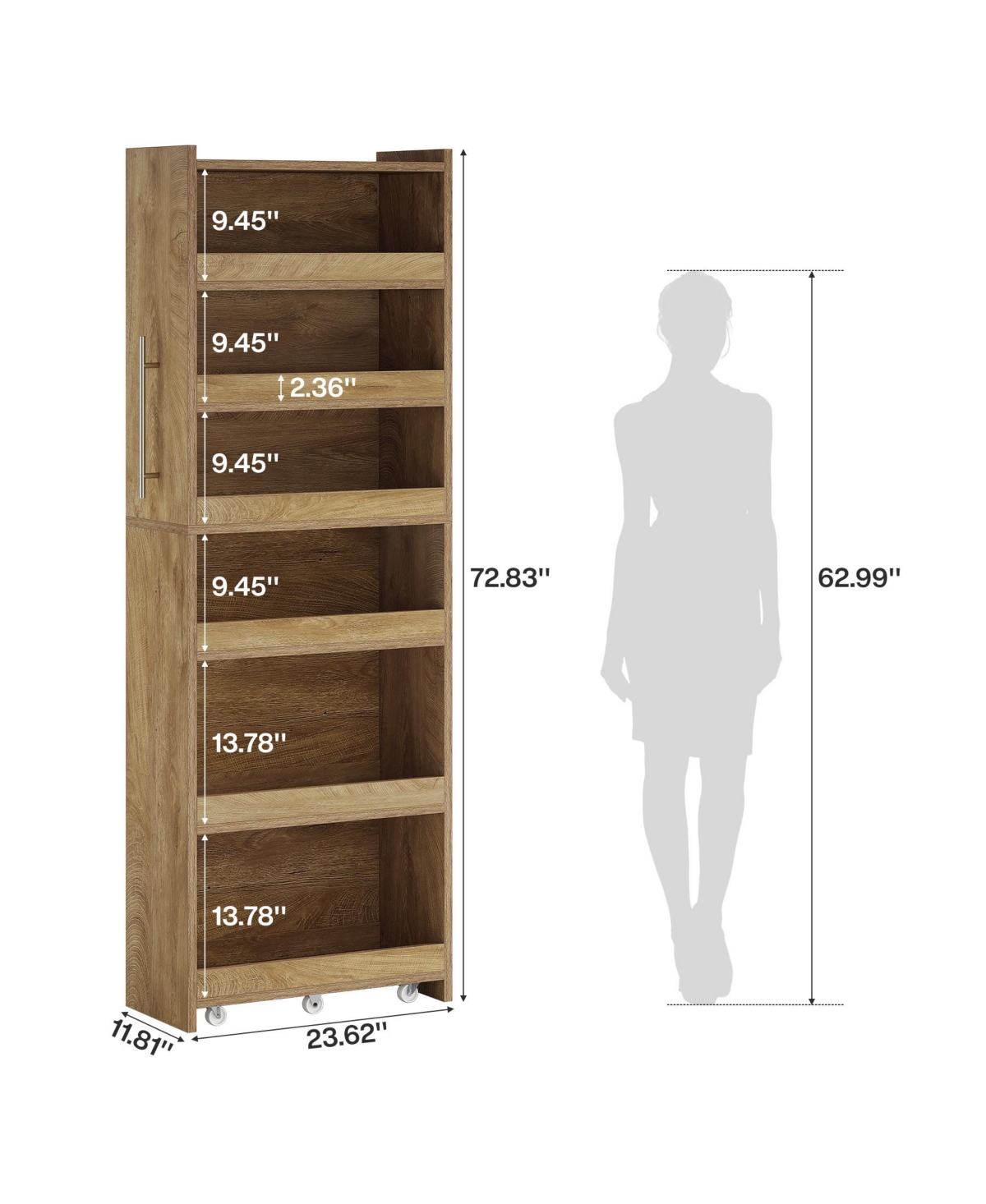 Tribesigns 72.83-Inch Tall Slim Storage Cart with Wheels, 6-Tier Narrow Rolling Utility Pantry Cart, Skinny Mobile Shelving Unit with Metal Handle