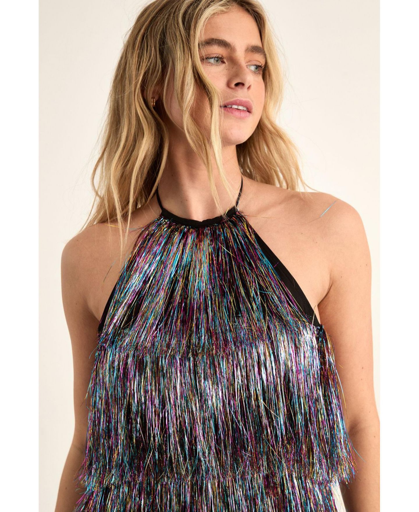 Женское платье Nasty Gal Tinsel Halter Neck Tiered Mini, цвет: Разноцветный — фото 4