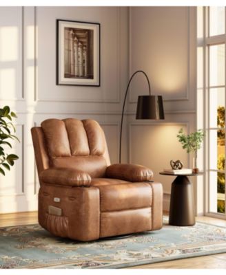 Power Recliner Chair with Massage, PU Leather Motorized Lounge Chair, 22" Wide Seat, USB Charging and Cup Holders, Living Room