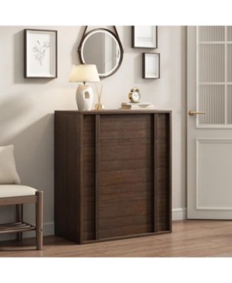 4-Drawer Wood Storage Cabinet Modern Nightstand with Vertical Handle, Bedside Dresser for Bedroom, Living Room, Entryway and Dorm