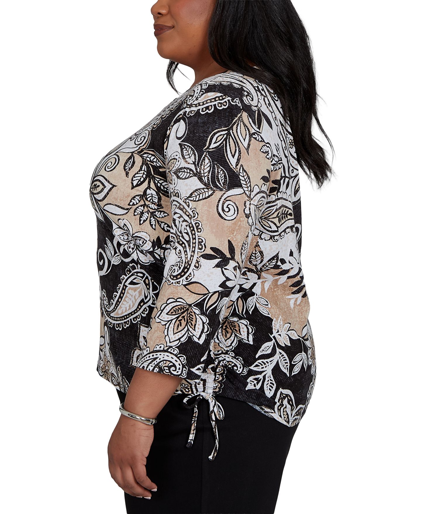 Женский топ Alfred Dunner Plus Size Paisley Neutrals Knit, цвет: Чёрный / Рыжевато-коричневый — фото 3