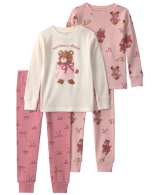 Baby Girls' Bear Varsity Cotton Pajamas, 4-Piece Set