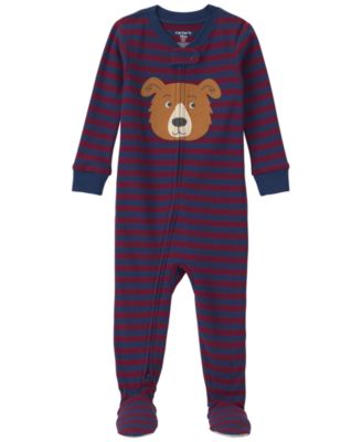 Baby Boys' Dog Striped 2-Way Zip Cotton Footed Pajama
