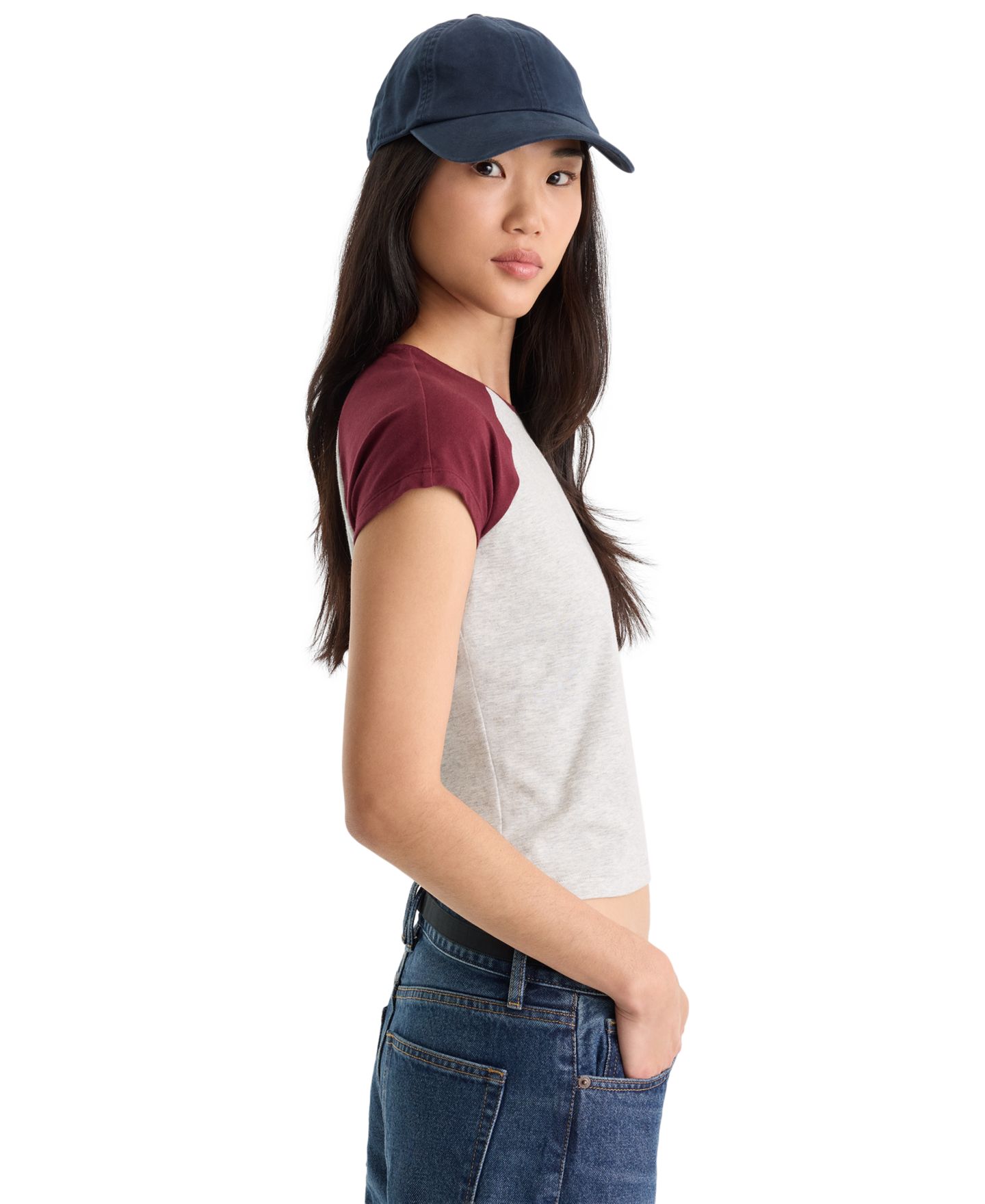 Женская футболка Good American Raglan Short-Sleeve Crewneck, цвет: Винтажный серый — фото 3