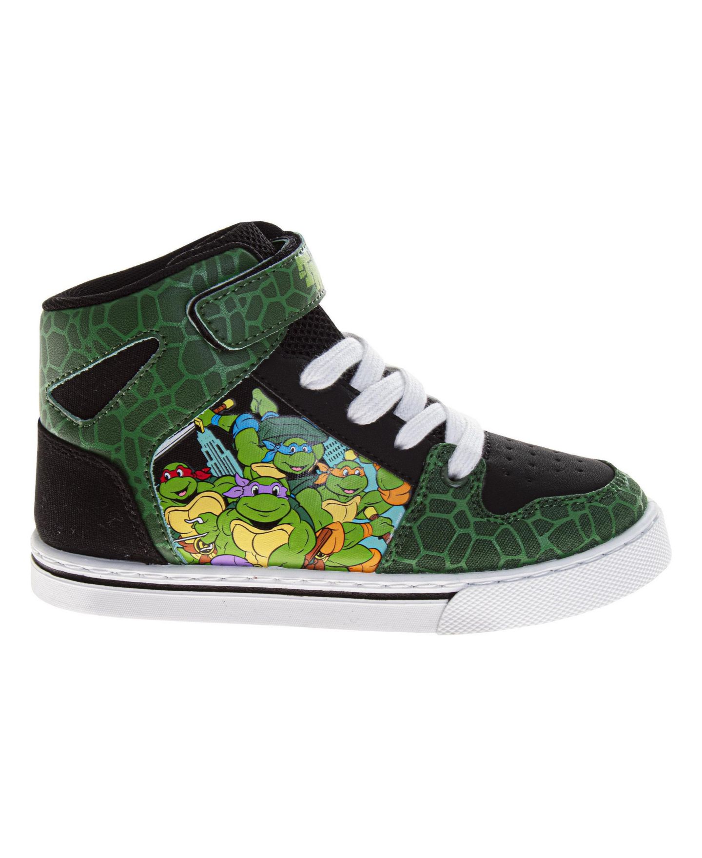 Кроссовки Nickelodeon Teenage Mutant Ninja Turtles Vintage HighTop Sneakers Fun, RetroStyle Footwear (Little Kid Size 12 / Big Kid Sizes 13-4) для мальчиков, цвет: Зелёный / Чёрный — фото 3