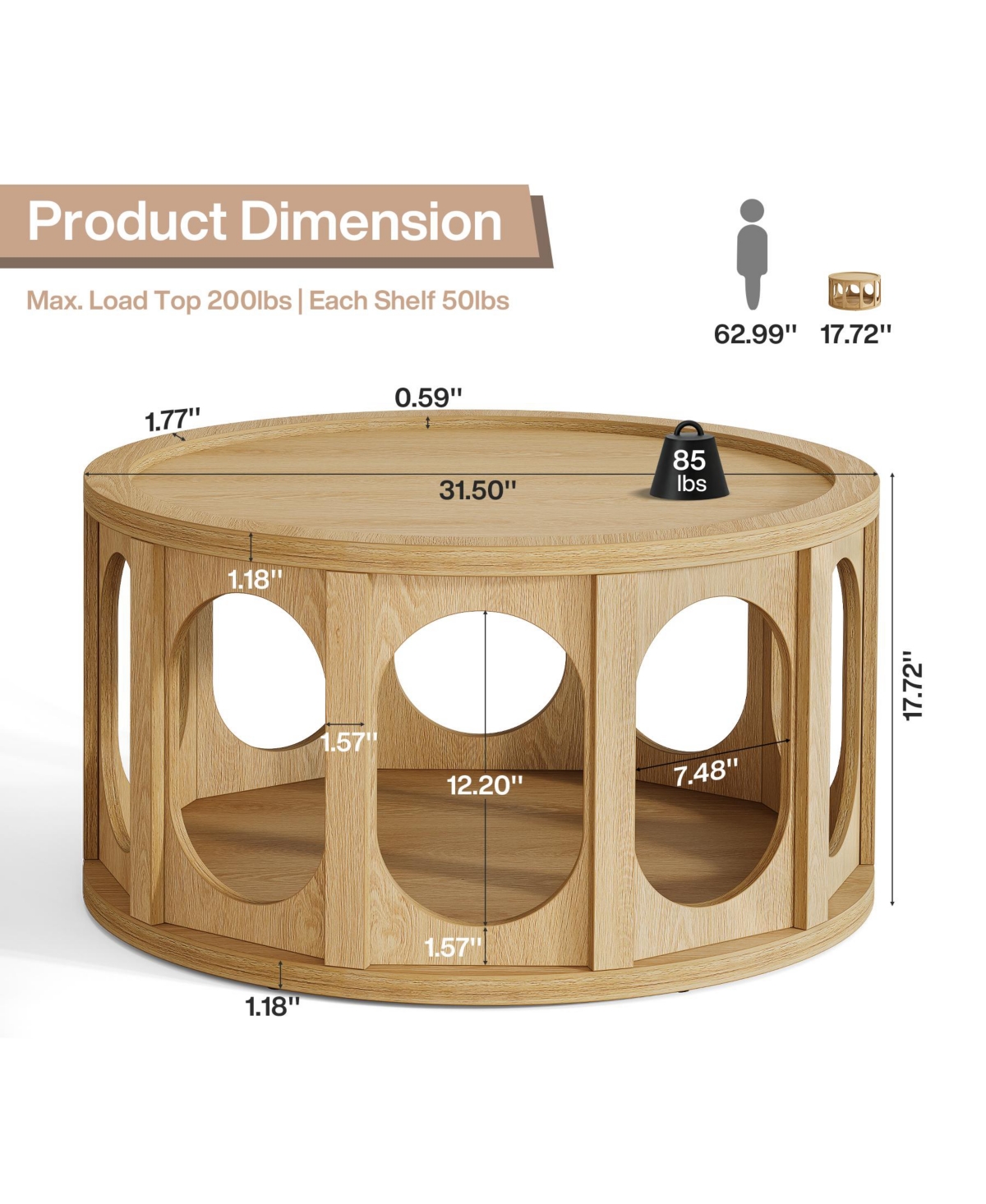 Tribesigns 31.5" Modern Round Coffee Table with Open Storage Shelf, Wood Grain Center Table