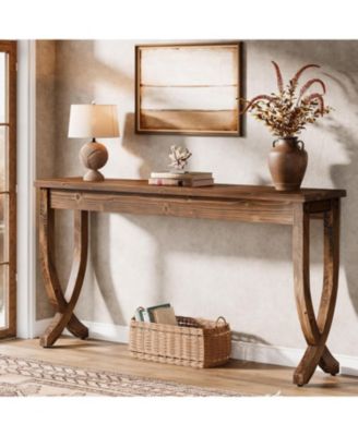 Solid Wood Console Table for Entryway, 63-Inch Narrow Long Sofa Table, Farmhouse Hallway Table for Living Room, Entrance