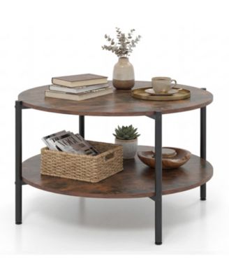 Round Coffee Table with Open Storage Shelf Circle Cocktail Table for Living Rooms