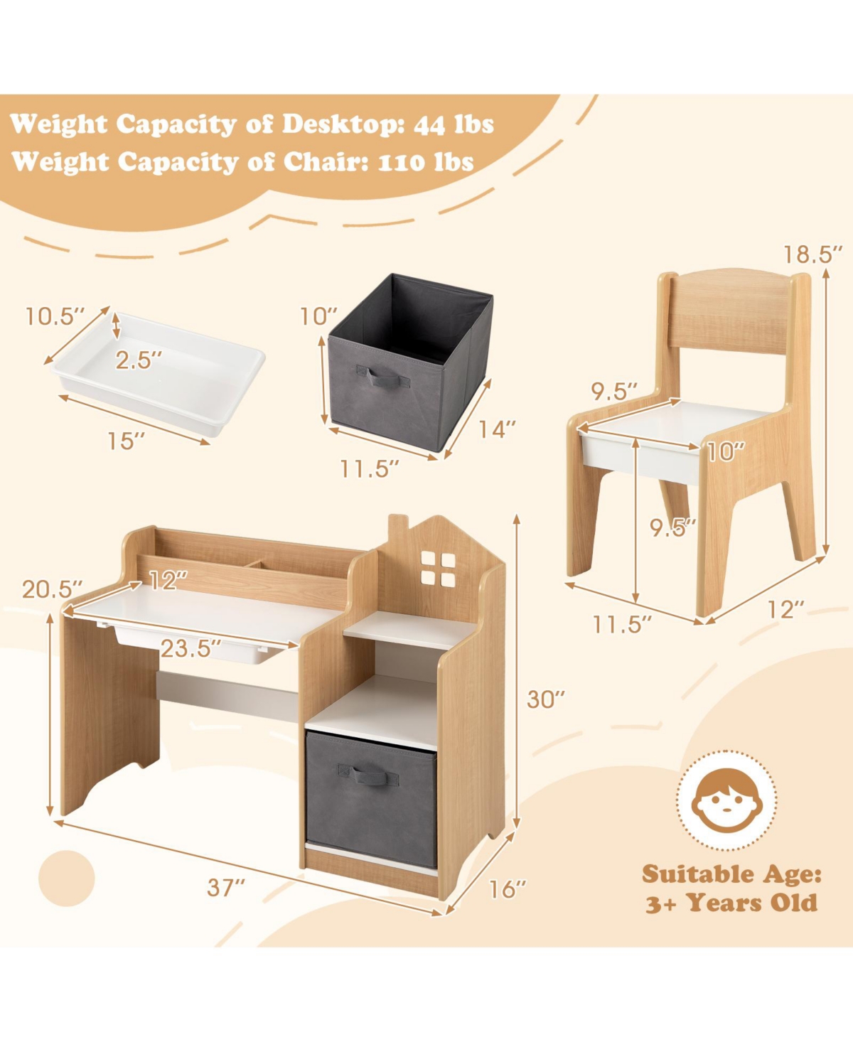 Slickblue Children Study Table and Chair Set with Open Shelves Storage Drawer