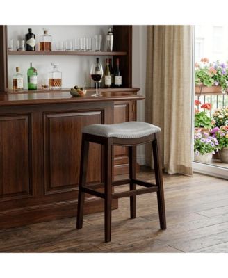 31" Faux Leather and Solid Wood Backless Bar Height Bar Chair