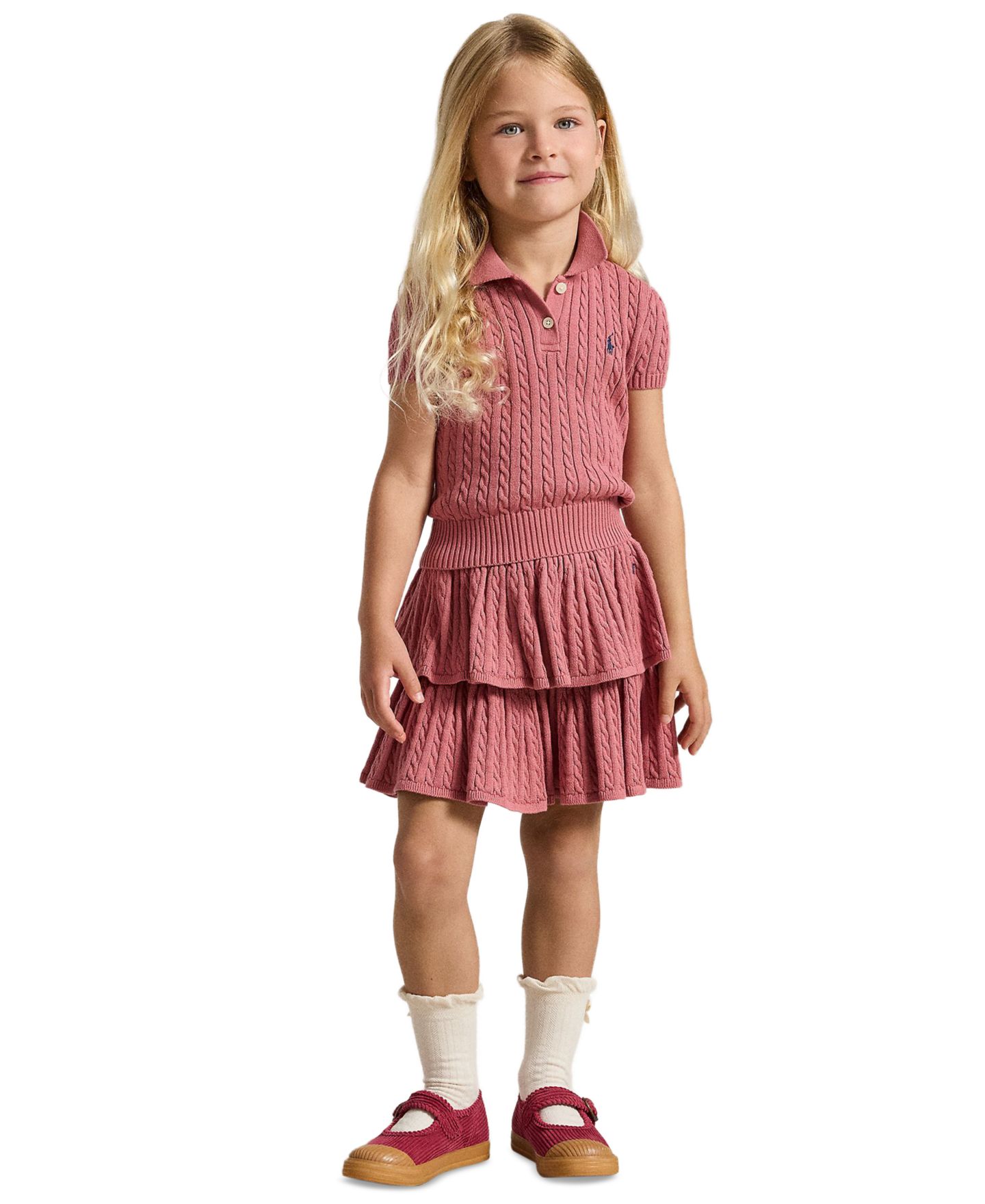 Юбка Polo Ralph Lauren Mini-Cable Tiered Cotton Skirt для девочек, цвет: Холщовый розовый — фото 2