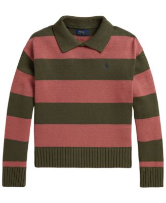 Girls' 7-16 Striped Long-Sleeve Polo Sweater