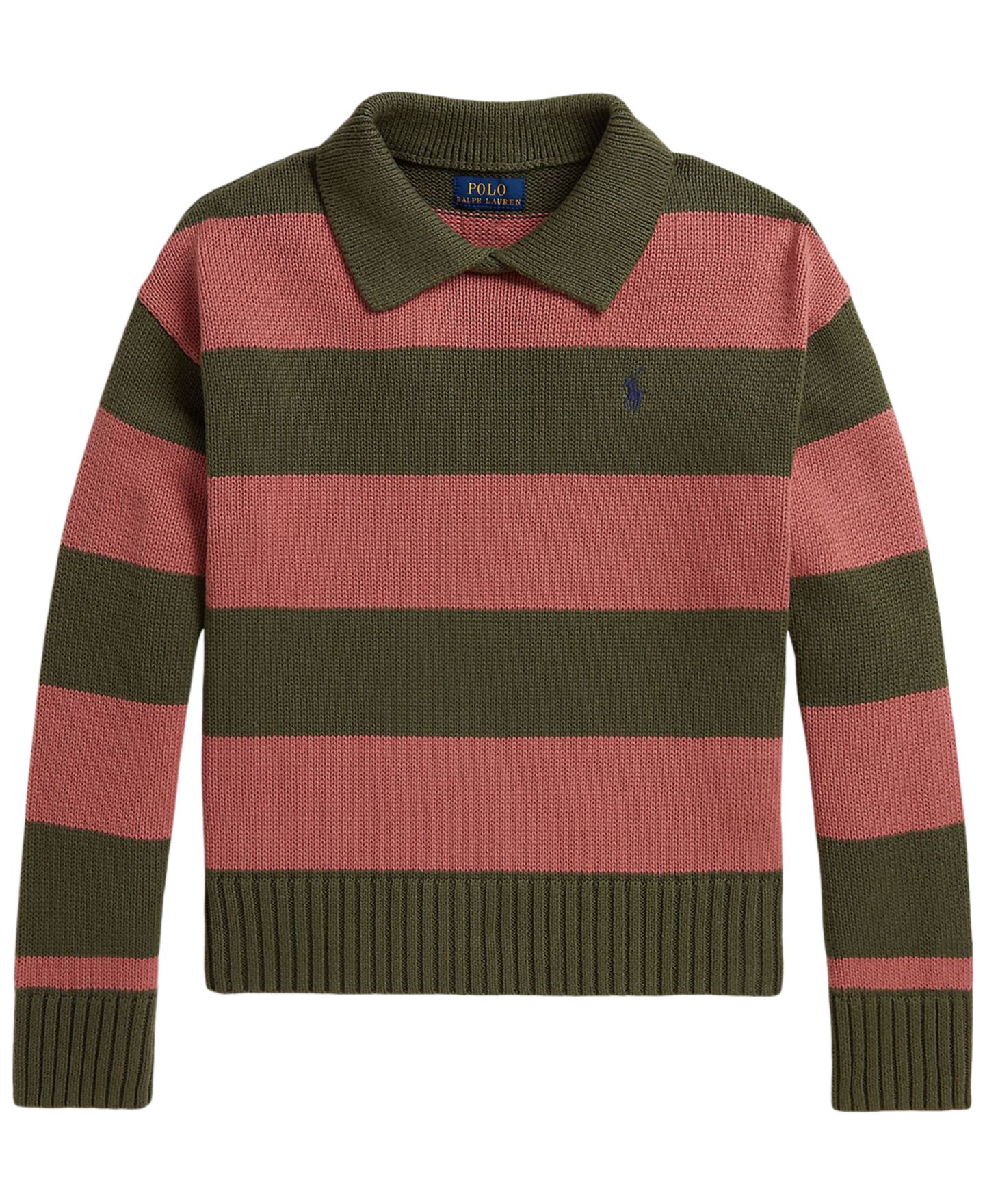 Свитер Polo Ralph Lauren Striped Long-Sleeve Polo Sweater для девочек, цвет: Оливковый разноцветный — фото 4