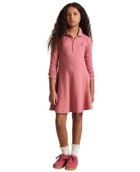 Платье Polo Ralph Lauren Stretch Mesh Long-Sleeve Polo Dress для девочек, цвет: Холщовый розовый