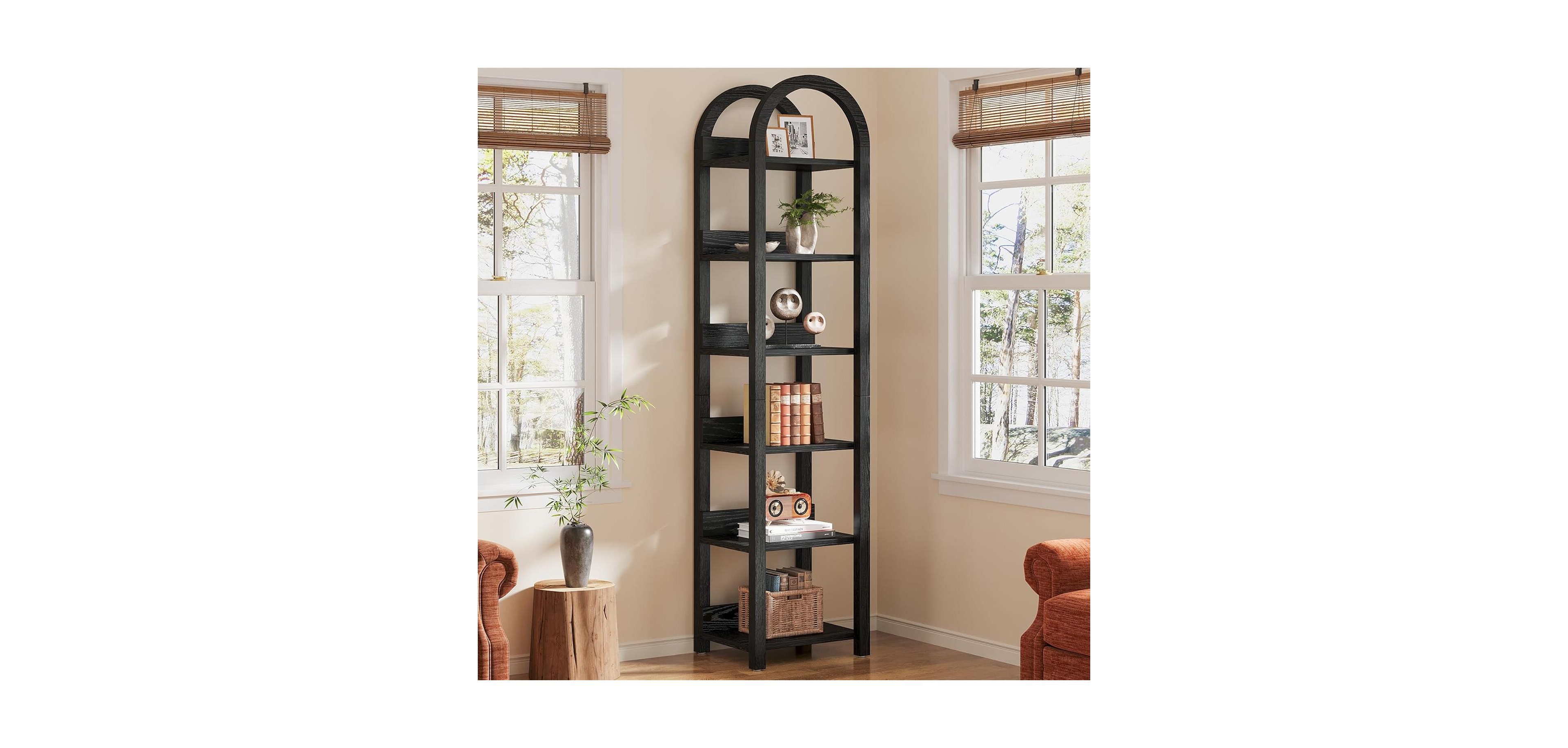 Tribesigns 6-Tier Narrow Bookshelf, 71" Tall Arched Bookcase with Shelves for Small Space