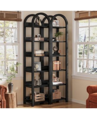 71" Tall Arched Bookshelf, Skinny Wooden Display Shelf Open Storage Rack for Living Room, Home Office, Bathroom, Kitchen, 2 pieces
