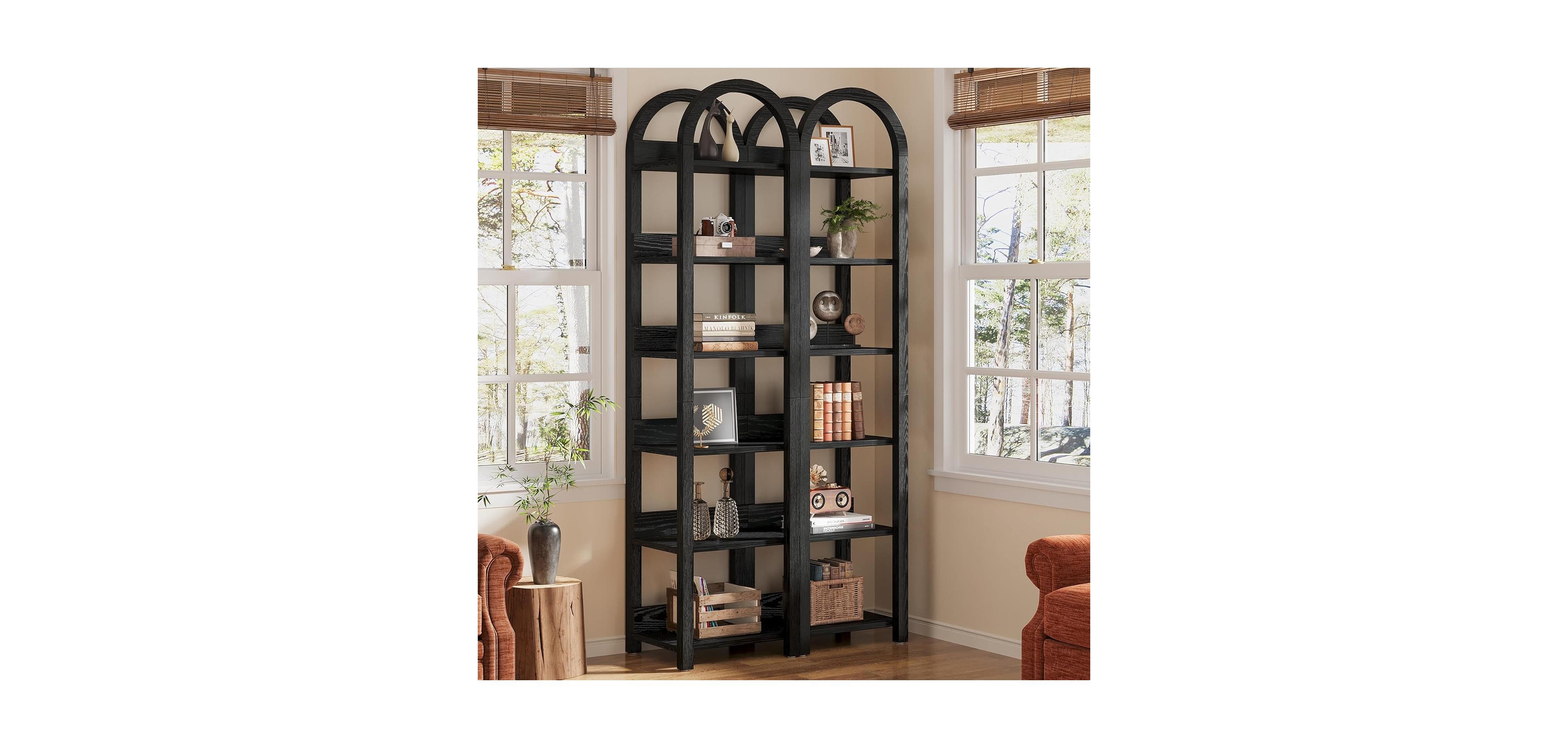 Tribesigns 71" Tall Arched Bookshelf, Skinny Wooden Display Shelf Open Storage Rack for Living Room, Home Office, Bathroom, Kitchen, 2 pieces
