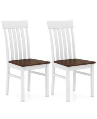 Set of 2 Kitchen Armless Dining Chairs Slatted High Back Design