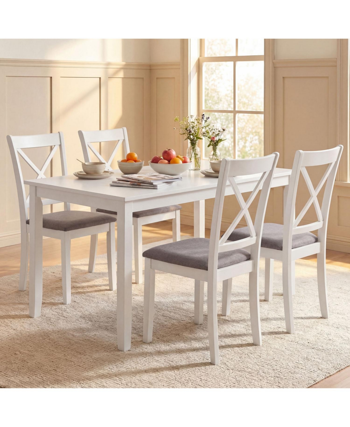 Slickblue Set of 2 Rubber Wood Dining Chairs with Padded Seat and Backrest