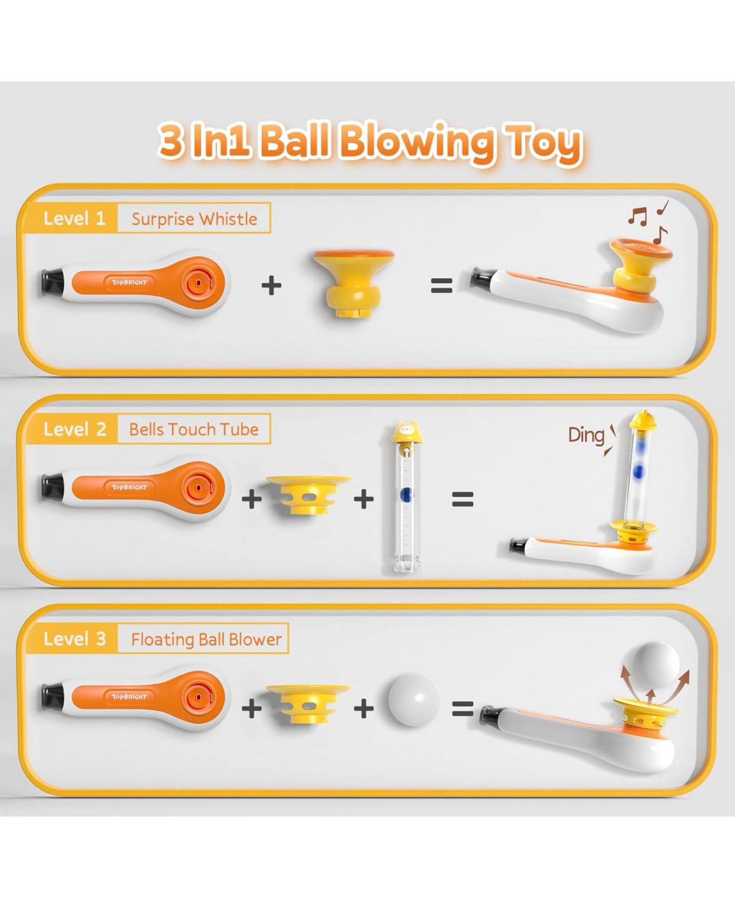 Детские игрушки TOP BRIGHT 3 in 1 Sensory Toys For Toddler with Whistle Ball Blowing Floating Blow Pipe Balls Fine Motor Skills Learning Toy For Kids, цвет: Белый — фото 4