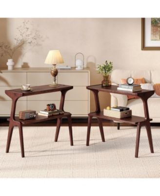 End Table Set of 2, Solid Wood Side Table with Storage Shelf, Easy Assembly