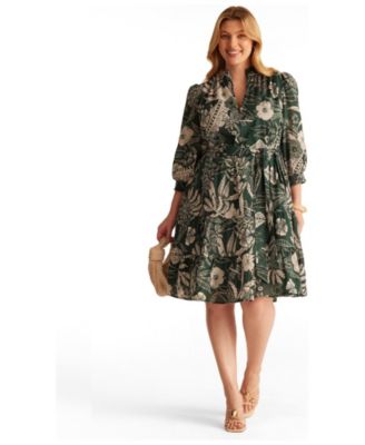 Women's Sea Lily Collared Zip-Front Mini Shirt Dress