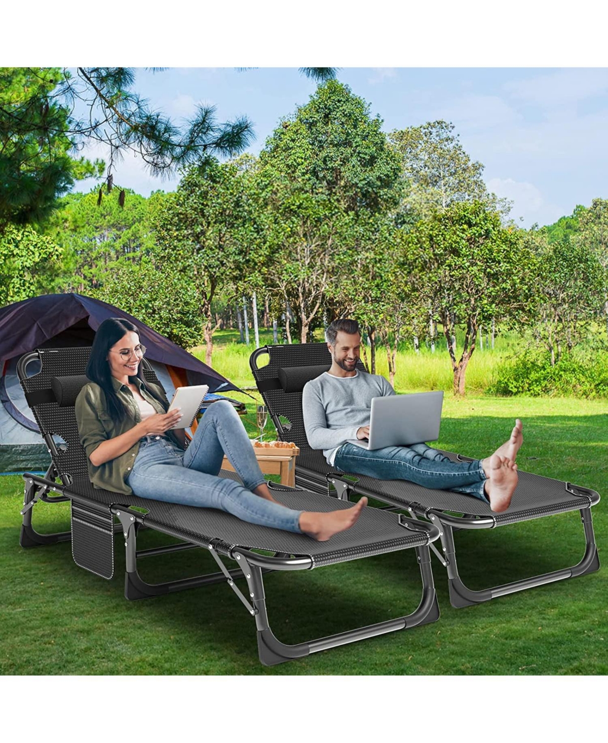 Aboron 2 Pack 4-in-1 Sunbathing Lounge Chair with Removable Cotton Cushion, Adjustable, Uv-Resistant, Portable Beach and Pool
