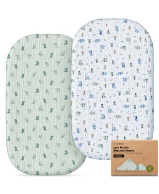 Baby Bassinet Sheets Girls, Boys, 2-Pack Lyra Muslin Bassinet Fitted Sheets for Maxi-Cosi Bedside Sleeper, 33x20 Oval, Capsule