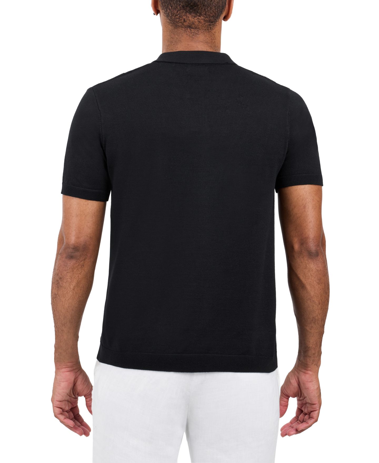 Мужской свитер SPRING + MERCER Classic Ribbed Texture Polo Sweater Shirt, цвет: Чёрный — фото 2