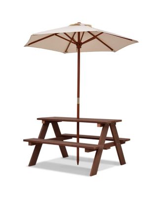 Children Outdoor 4 Seat Kids Picnic Table Bench with Folding Umbrella