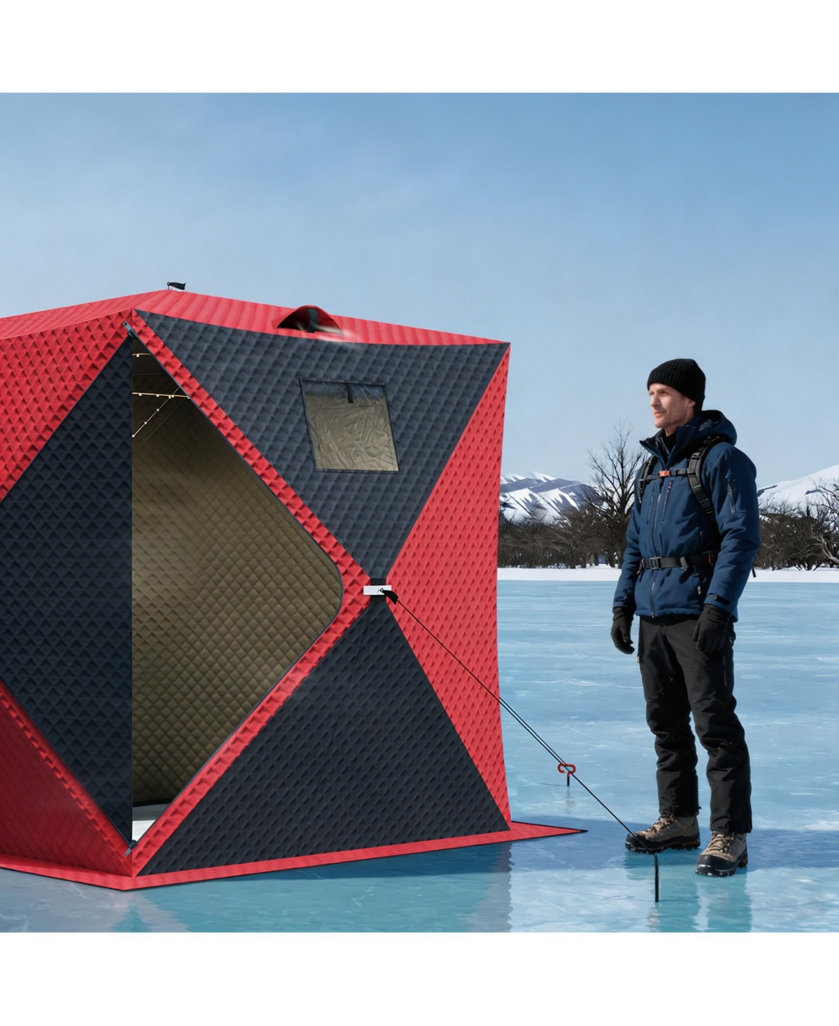 homfan 142 x 71 78 Inch Ice Fishing Shelter with Led Lights, Insulated Winter Tent Double Zipper Doors for Lake