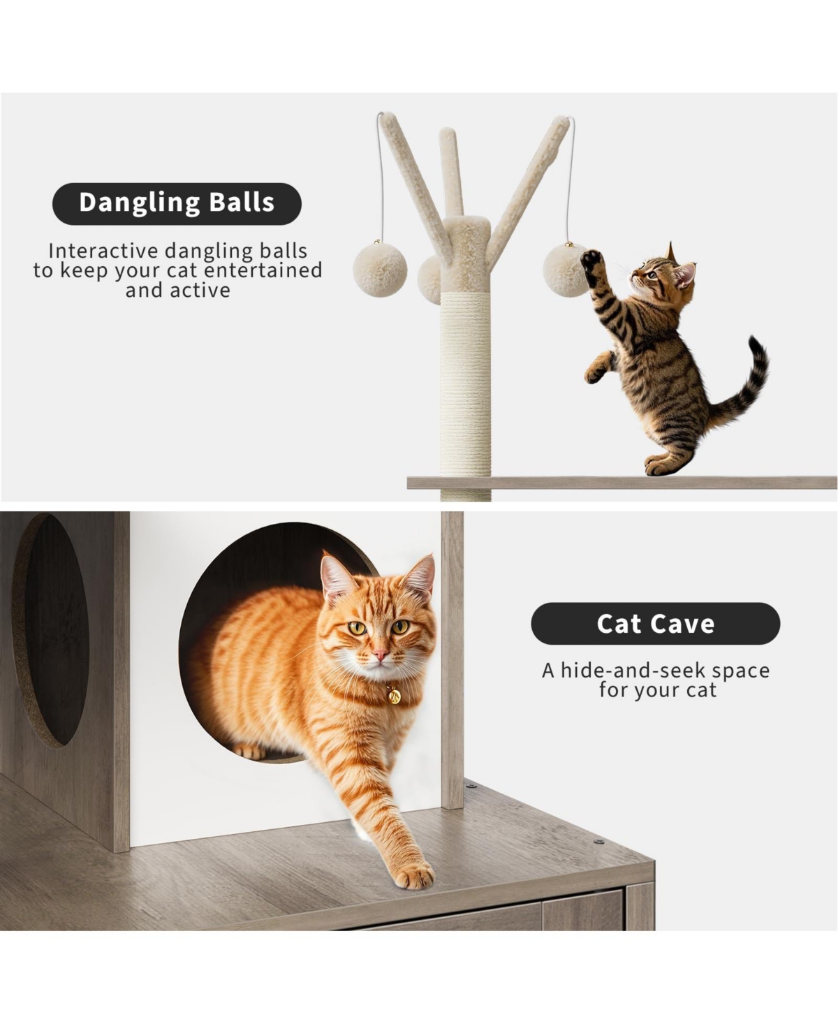 Homfan 2-in-1 Modern Cat House & Litter Box Enclosure with Tree, Hidden Washroom, Hammock, Scratching Posts Soft Perches