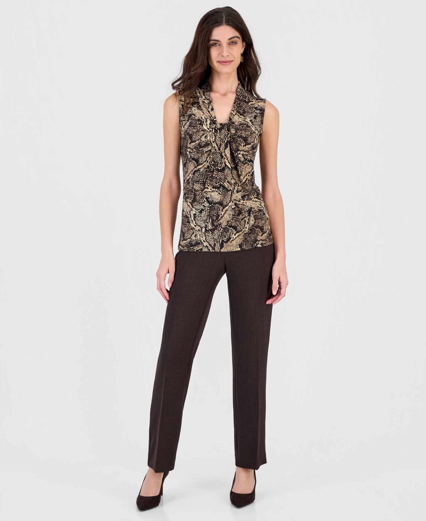 Женский топ Kasper Sleeveless Knot Neck Jersey Knit Printed Top, цвет: Чёрный разноцветный — фото 3