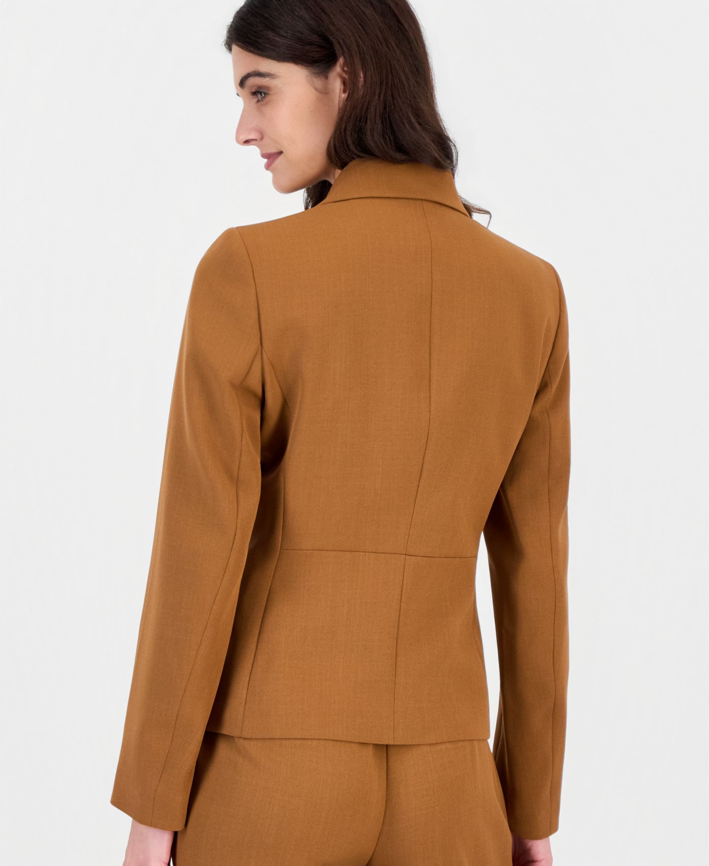 Женский пиджак Kasper Long Sleeve Stretch Crepe Two Button Blazer, цвет: Коричный — фото 4